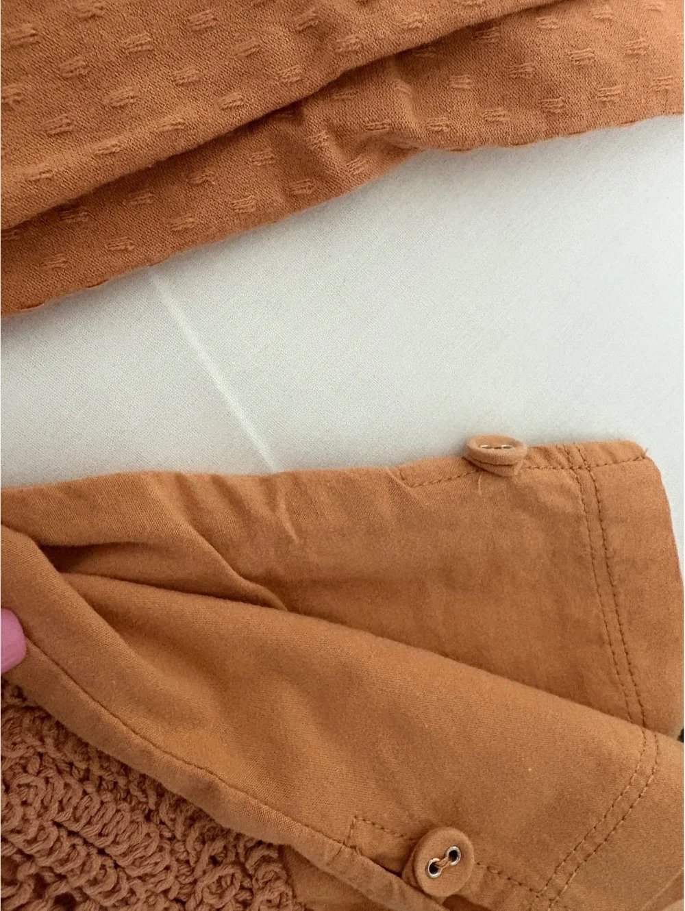 Free people size Large Rust Orange Blouse with Crochet Lace Sleeves